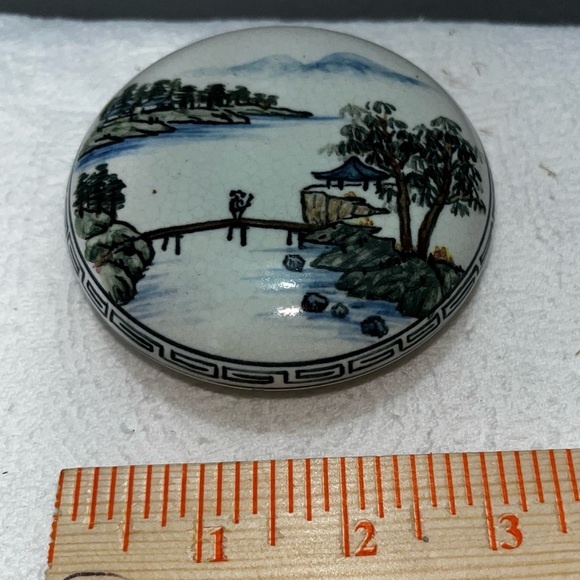 Antique Qing Period Porcelain Hand Painted Ink Paste Pot Box Jar Scenic Art - Picture 5 of 8